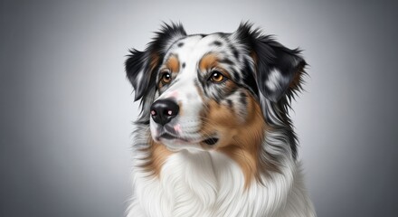 Fototapeta premium Australian Shepherd dog portrait with striking blue merle coat
