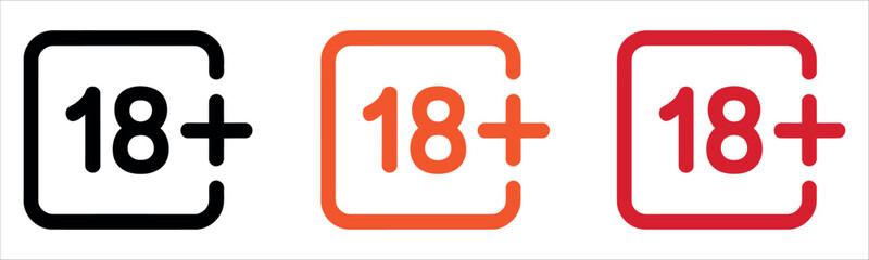 Obraz premium Vibrant 18+ age restriction symbols for mature content, available in black, orange, and red, perfect for online platforms and age verification systems.