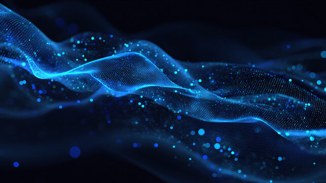 Abstract digital wave in shades of blue, illustrating data flow and technology. This image depicts a dynamic, flowing design.