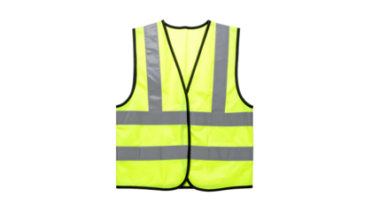 High-visibility yellow vest with reflective stripes, isolated
