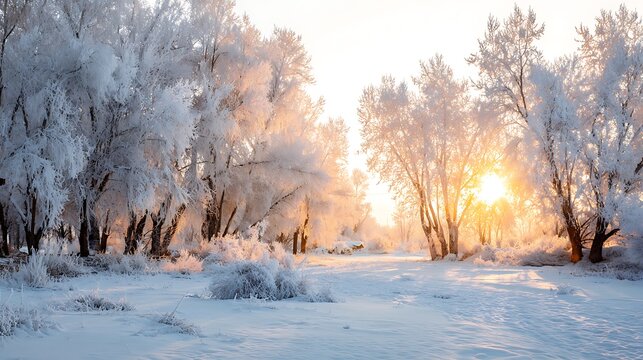 winter landscape with snow covered tress - Powered by Adobe