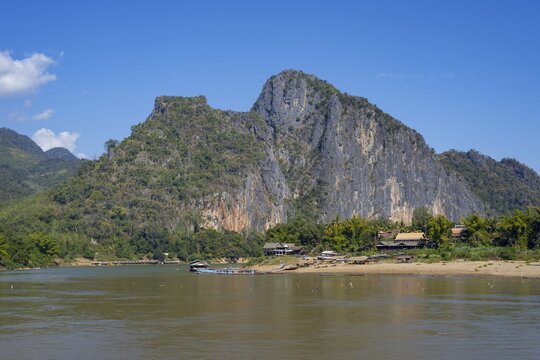 View over the Mekong at the Pak Ou Caves, Luang Prabang Province, Laos