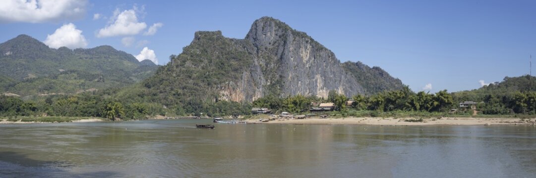 Panorama over the Mekong at the Pak Ou Caves, Luang Prabang Province, Laos