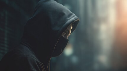 Hooded person outdoors