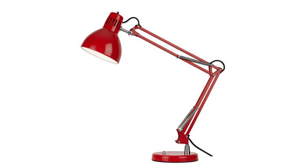 Red architect lamp with adjustable arm and shade provides focused lighting for desk work or reading enhancing productivity and style in any space on transparent background