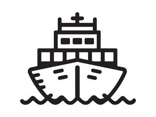 Flat style cargo ship vector icon 2D vector line art suitable for maritime industry designs