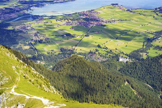 Panorama from the S&auml;uling, 2047m, on F&uuml;ssen, Ostallg&auml;u, Bavaria, Germany