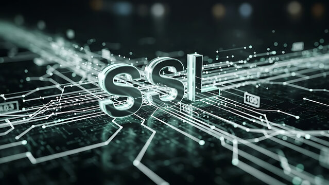 SSL security concept with secure socket layer encryption, data protection, secure connection and website security technology
