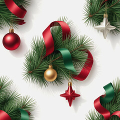 Christmas tree branch decoration with ornament isolated on white background