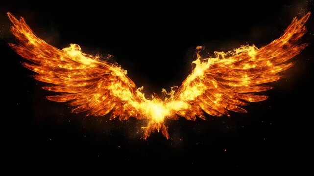 Fiery phoenix wings blazing in the dark sky
