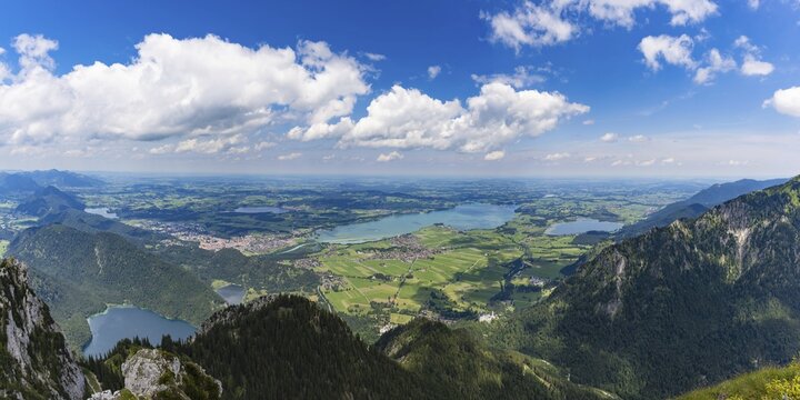 Panorama from the S&auml;uling, 2047m, on F&uuml;ssen, Hopfensee, Forggensee and Bannwaldsee, Ostallg&auml;u, Bavaria, Germany