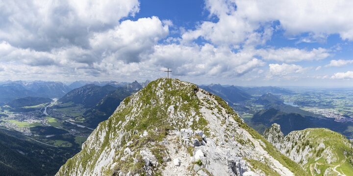Panorama from the S&auml;uling, 2047m, on Reutte in Tyrol, Austria, and F&uuml;ssen, Ostallg&auml;u, Bavaria, Germany