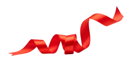 Elegant red ribbon curled and flowing isolated on transparent background