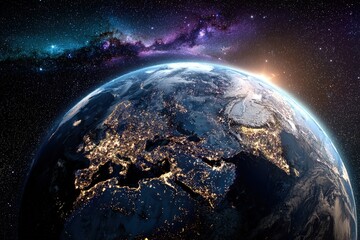 Obraz premium Earth At Night From Space With Glowing Cities