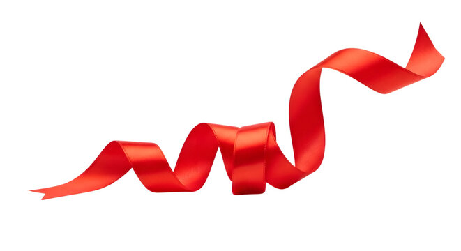 Elegant red ribbon curled and flowing isolated on transparent background