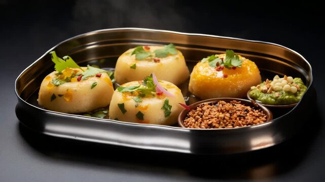 Traditional Indian snacks served with chutneys  