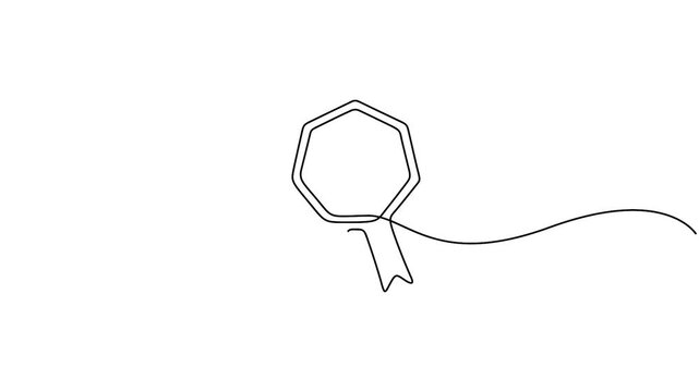 Continuous one line drawing of an award rosette badge animation video
