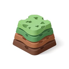 Stacked Layered Square Cake with Green and Brown Layers.