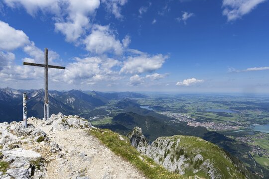Panorama from the S&auml;uling, 2047m, on F&uuml;ssen, Ostallg&auml;u, Bavaria, Germany
