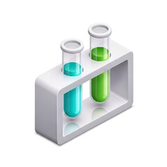 Isometric Test Tubes with Colorful Liquids in a Rack.