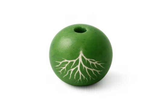 Green bead with tree of life roots carving