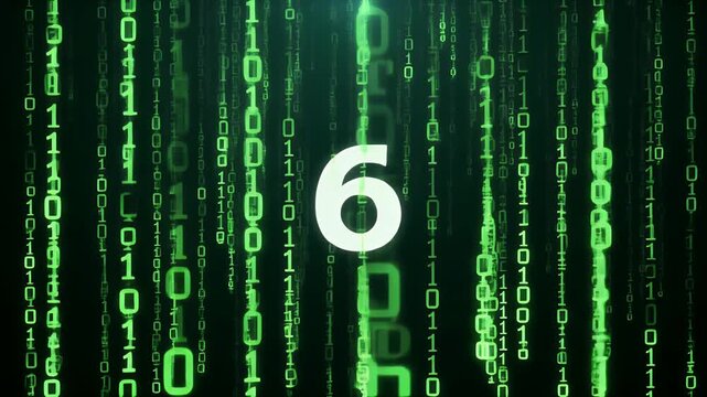 Countdown Sequence - Numbers Falling in Binary Code.