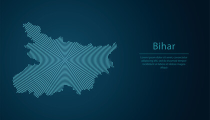 Bihar state of India, map contour with abstract circular line pattern