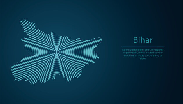 Bihar state of India, map contour with abstract circular line pattern