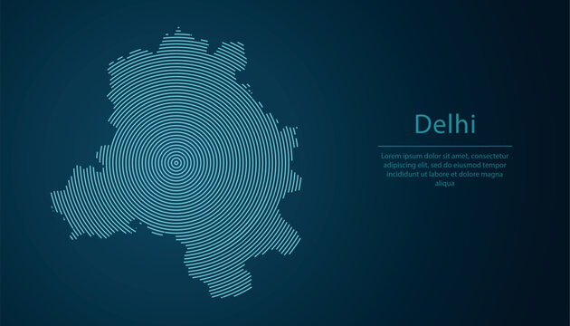 Delhi state of India, map contour with abstract circular line pattern