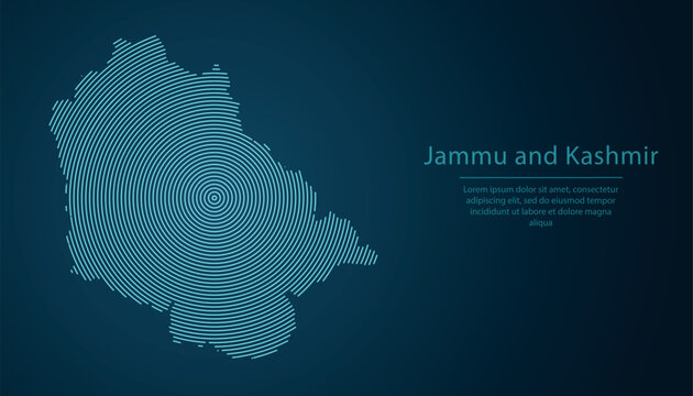 jammu and kashmir state of India, map contour with abstract circular line pattern