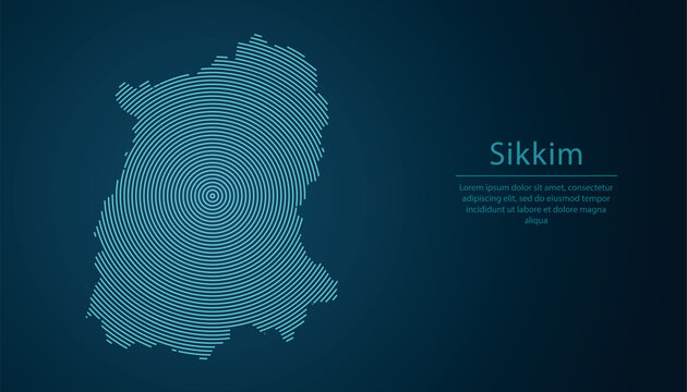 Sikkim state of India, map contour with abstract circular line pattern