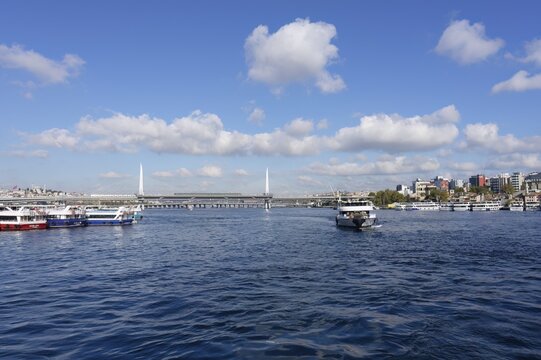 Boats navigating in the Golden Horn, Istanbul, Turkey