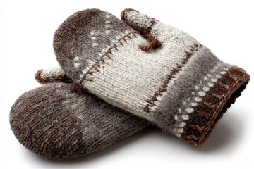 Brown And Cream Knitted Mittens