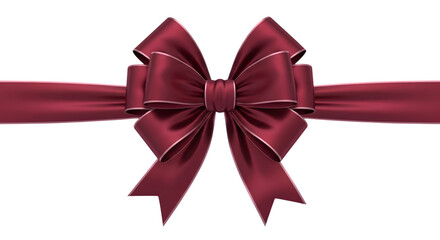 Fototapeta premium Burgundy ribbon bow with gold trim isolated on transparent background