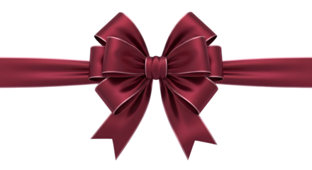 Burgundy ribbon bow with gold trim isolated on transparent background