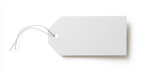 white tag with string, minimalistic design, flat aesthetic, gray and white colors, isolated on white background,