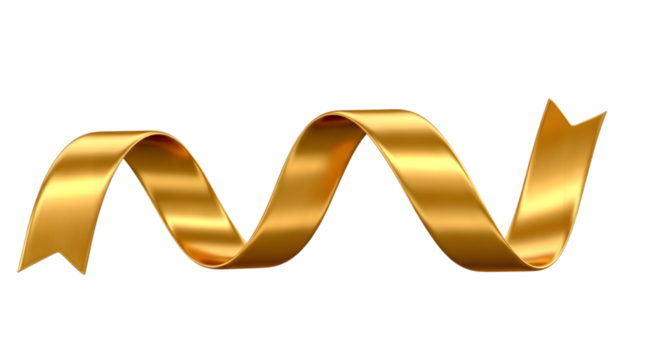 Elegant golden ribbon curving and flowing for decoration isolated on transparent background