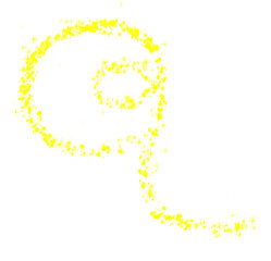 A yellow pixelated swirl design on a black background creating an abstract artistic representation