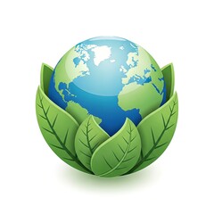 Earth globe surrounded by green leaves, symbolizing environmental protection and sustainability.