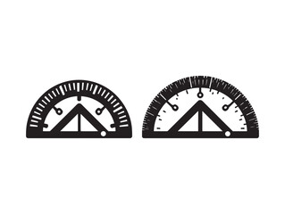 Minimalist divider and protractor black icons 2D vector line art for school and office use