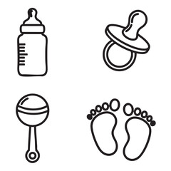 Obraz premium Baby Line Art Clipart Set – Bottle, Pacifier & Cute Infant Outline Icons