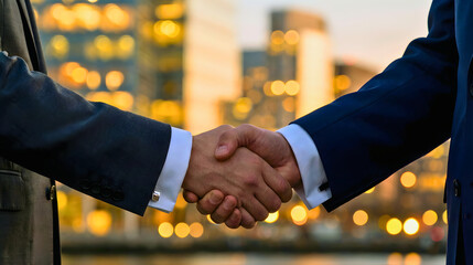 Business Handshake in City at Dusk.