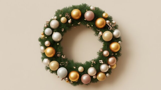 Christmas wreath with gold bauble - Powered by Adobe