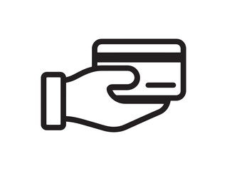 Modern credit card in a hand line icon 2D vector line art minimal style