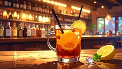 Refreshing Iced Tea in a Bar Setting.