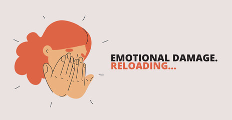 Vector illustration of a crying woman like a small storm breaking open