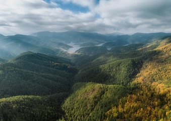 Naklejka premium Aerial Drone Landscape with Zaovine Lake
