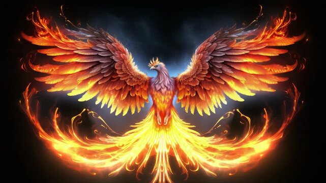 Mythical phoenix bird in blaze of rebirth and power  