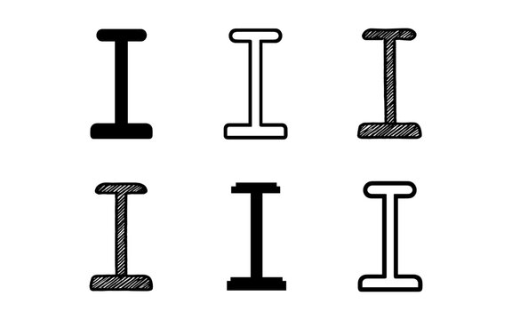 Set of six i-beam silhouette designs in various styles and patterns