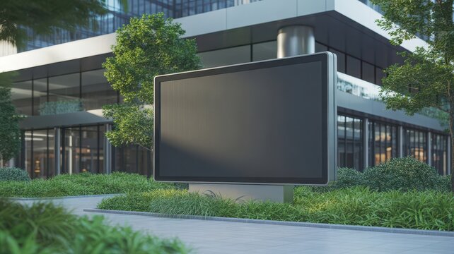 Modern Blank Digital Billboard Mockup with Greenery